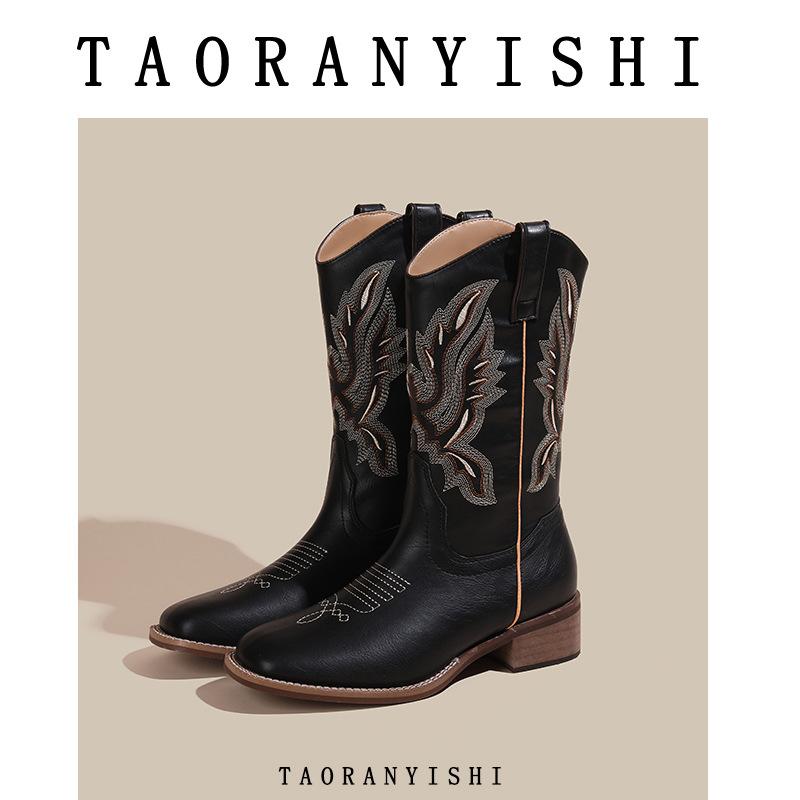 

Винтажные вышитые ботинки Мартина Женские летние коричневые ботинки на толстом каблуке Рыцарские ботинки Короткие ботинки Ботинки в стиле вестерн-ковбойском-4 41 чёрный