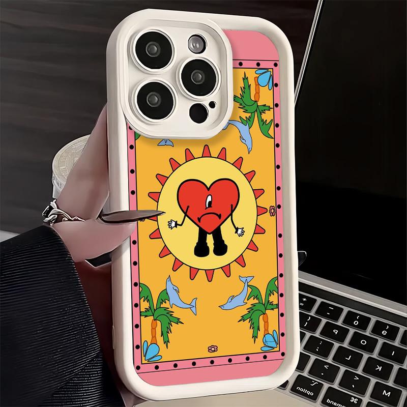 Phone Case for iPhone 17 Air 16E 15 16 Pro Max Bad Bunny Heart Cover 14 Plus 13 12 Mini Soft Shell Silicone Fundas