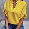 2026 Summer V-Neck Women's Solid Color Casual Short-Sleeved Pullover Shirt - European and American Style