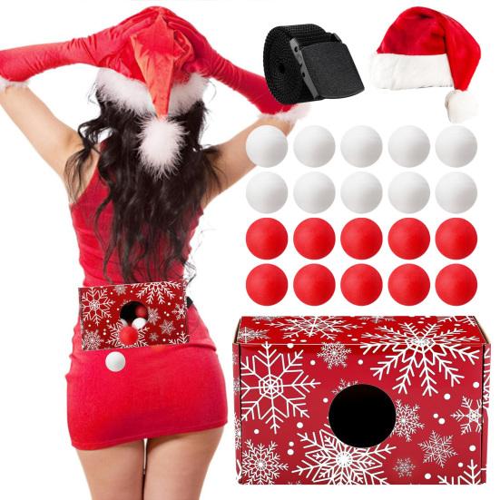 Christmas Ball Shaking Props Set with 20 Foam Balls Fastener Strap 24cm Box Indoor Outdoor Family Fun Holiday Decoration