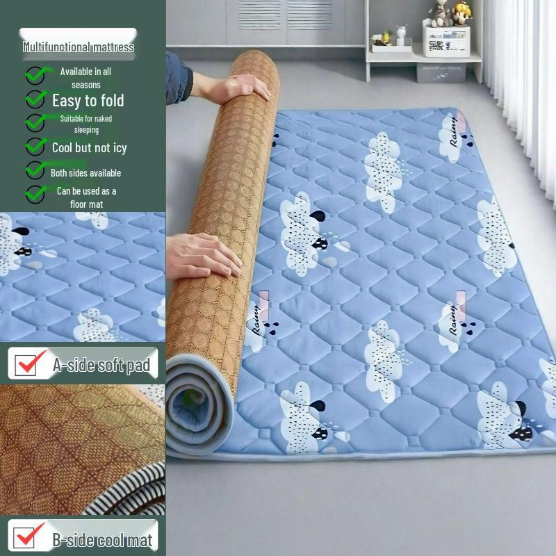 Dual-Sided Foldable Rattan Mattress Pad for All Seasons