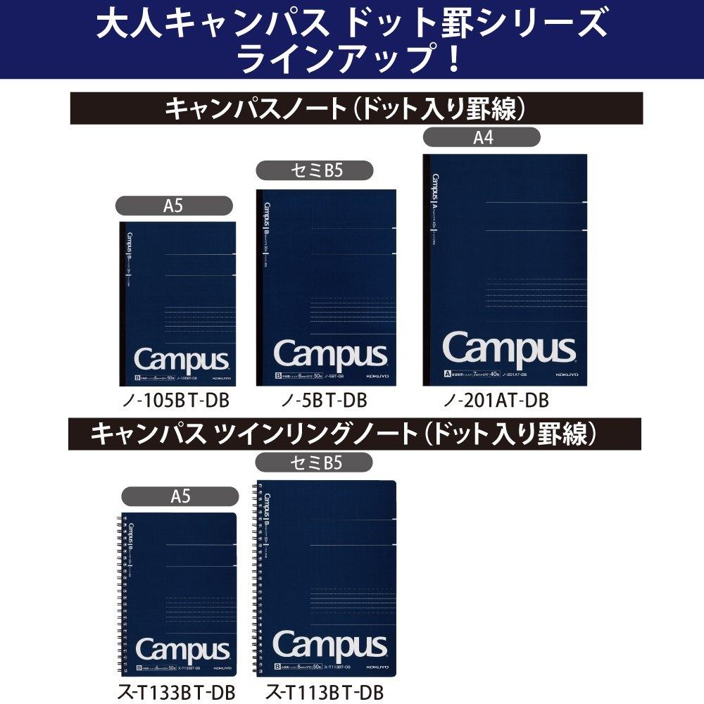 KOKUYO Note Ring Notebook Adult Campus Dotted B Ruled A5 50 Sheets Su-T133BT-DB Navy Blue
