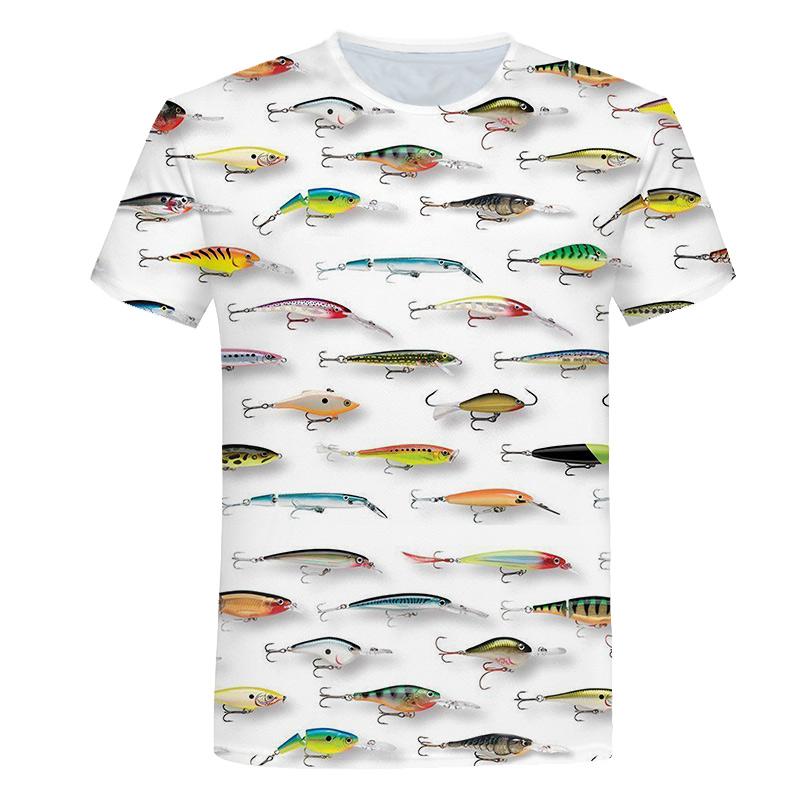 Sommar Rundhalsad 3D Roligt Fiskmönster Tryckt Topp Trendig och Avslappnad Lös Kortärmad Herr T-shirts