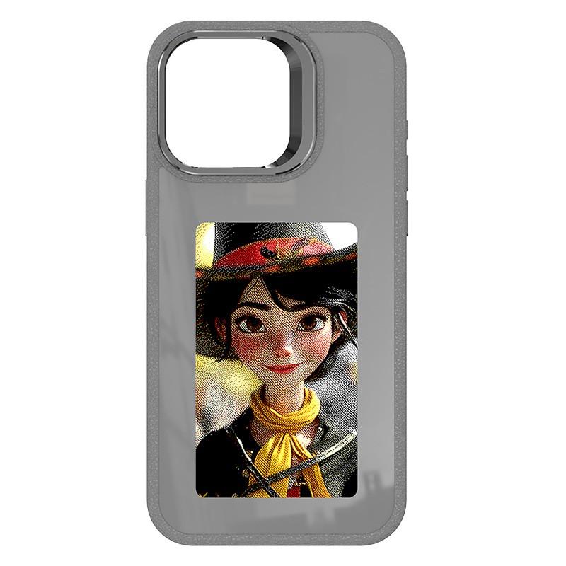 E-Ink Screen Phone Case With Stand IPhone 16 Plus Pro Full Coverage Shockproof Silicone Cover