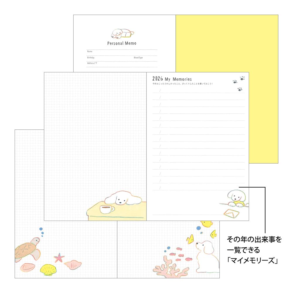 Midori Pocket Dog 22372006 January Diary, 2026, B6, Weekly, Pattern, (Starts 2026)