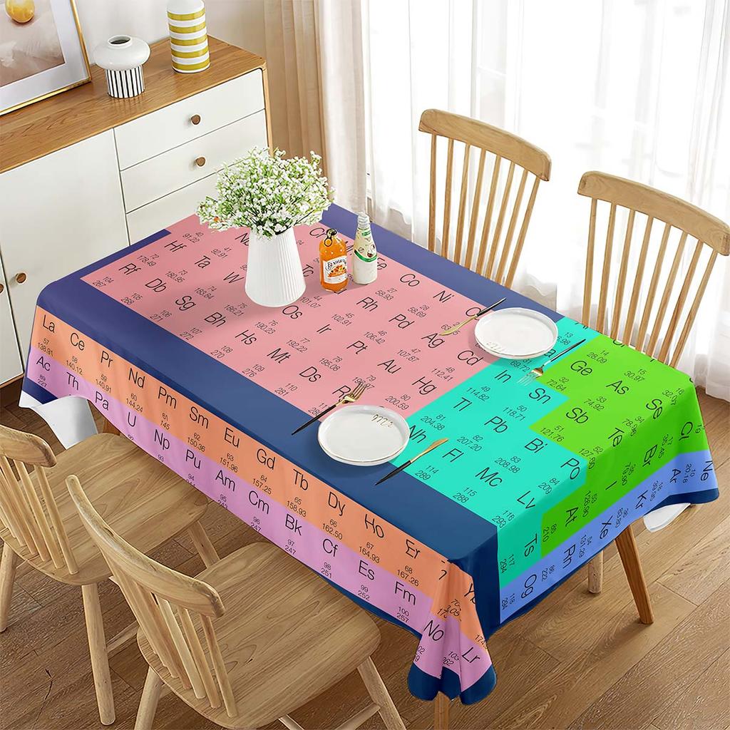 Periodic Table of Elements Rectangular Tablecloth Chemistry Topic Creative Tablecloth Decorations for Kitchen Ding Rom Party