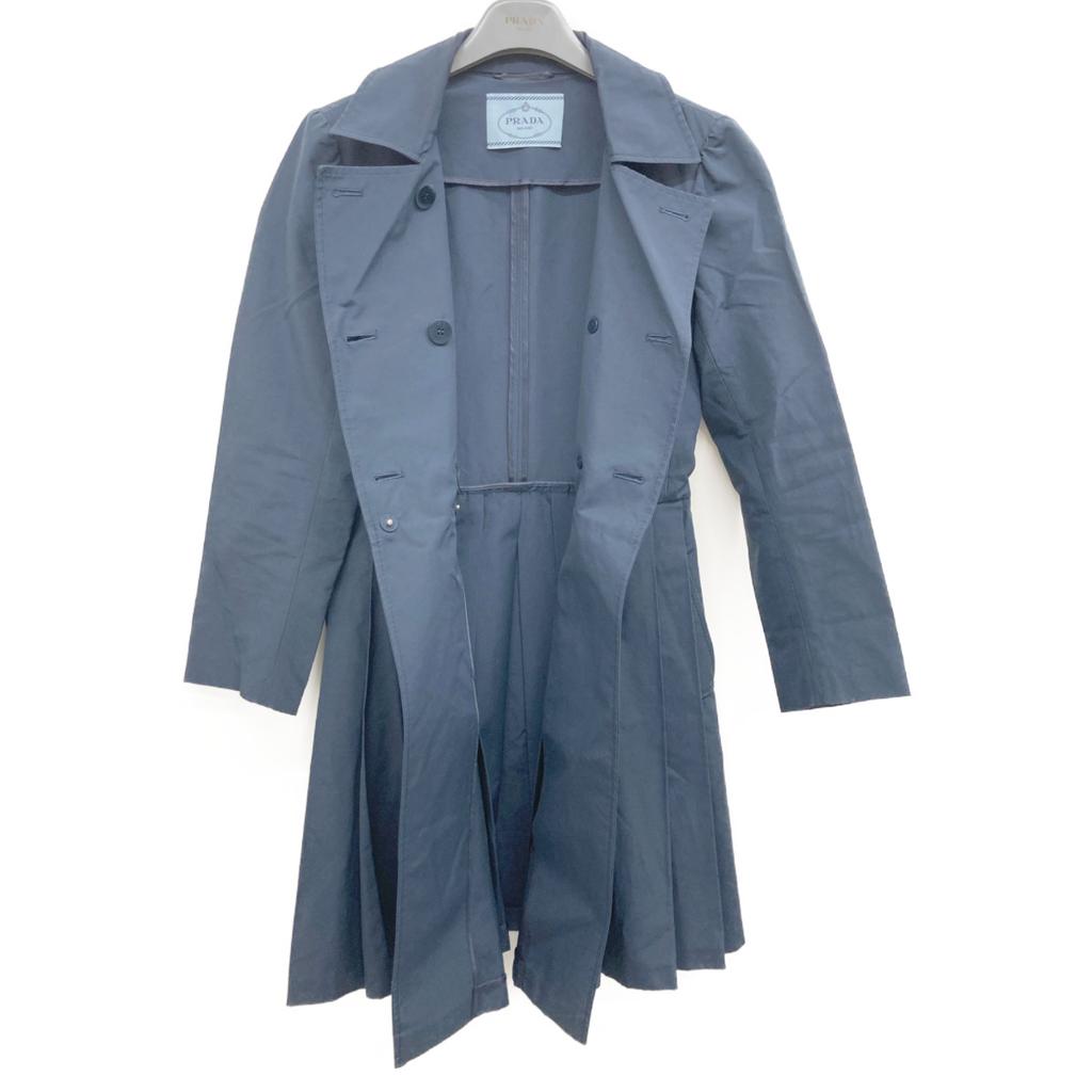Prada 13 Stainless Steel Navy Cotton X Polyester Gathered Trench Coat Coat 38 NavyUsed