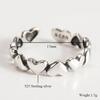 Genuine 925 Silver Stackable Open Ring Heart Finger Rings for Women Wedding Anniversary Jewelry Anel Size Adjustable