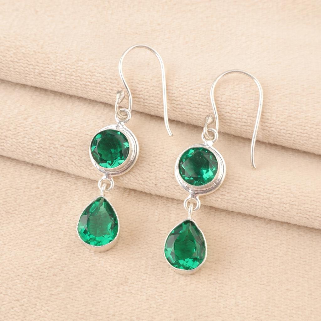 Friendship Day Sale Green Emerald Gemstone Dangle Earrings Jewelry 925 Silver EE-142-11