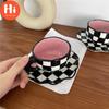 Hi Black and White Checkerboard Mug Ceramic Cup Coffee Cup Saucer Afternoon Tea Cup Creative Cup