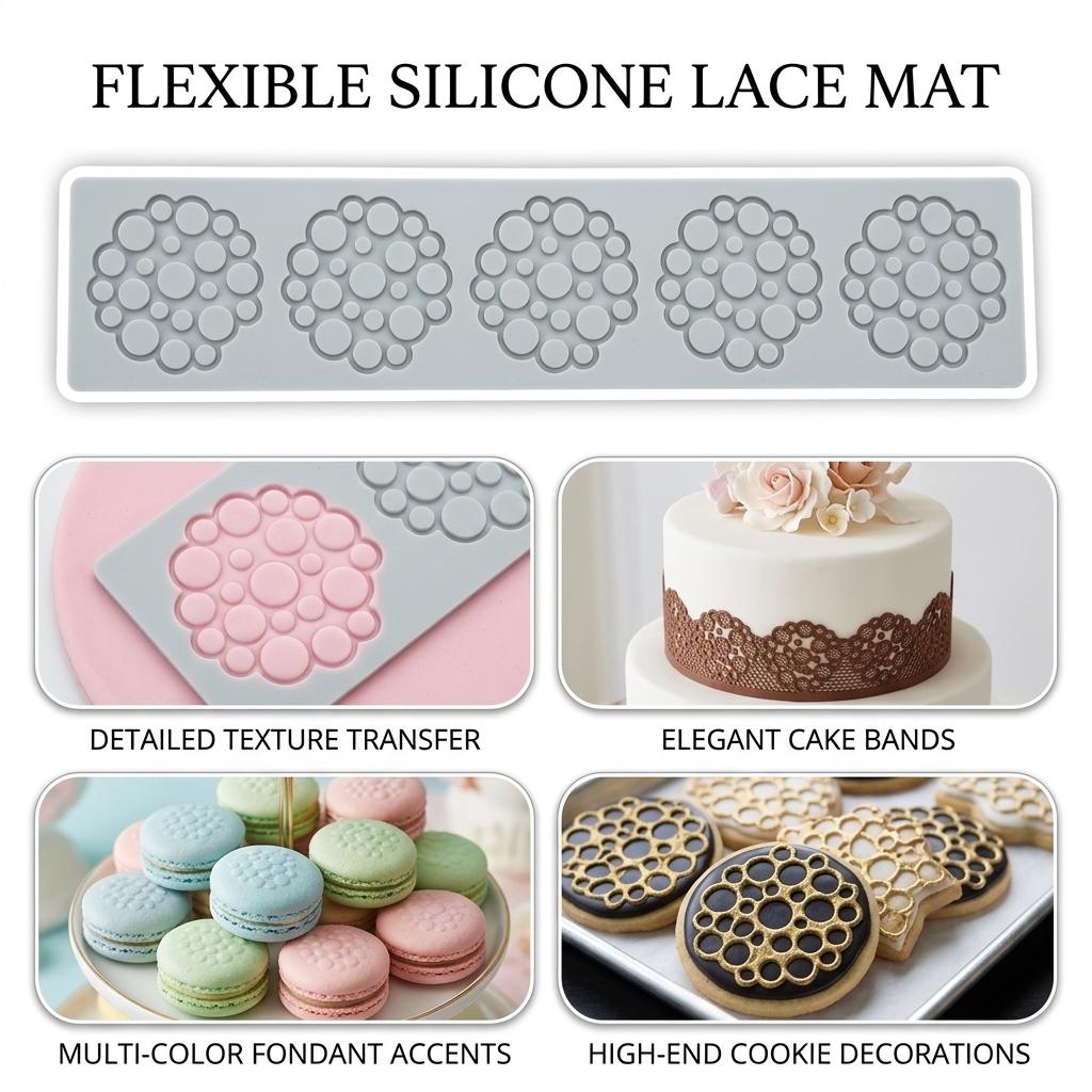 Silicone Lace Mat for Fondant Leaf Heart Bubble Pattern DIY Baking Decorating Tool