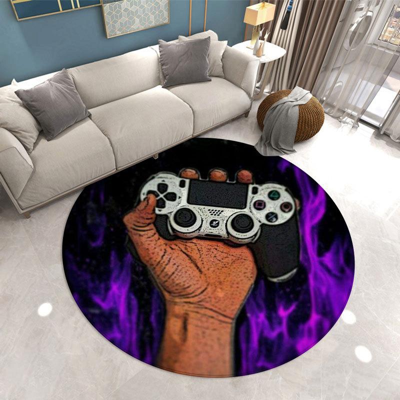 Tappeto Rotondo 3D Gaming Gamer - 100 Cm - Morbido, Antiscivolo, Con Motivi Play - Per Sedia Da Computer, Camera Da Letto, Bambini