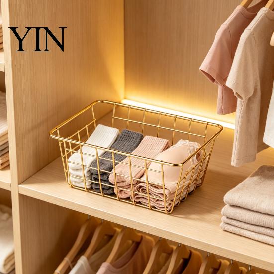 Decorative Metal Grid Baskets Iron Storage Basket, Nordic Style Wire Organizer Bin, Large Breathable Mesh Boxes Capacity Container for Kitchen