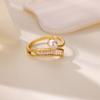 Luxury Bow Stainless Steel Rings for Women Cubic Zirconia Golden Ring Artificial Pearl Wedding Jewelry Fashion Accessories Gifts