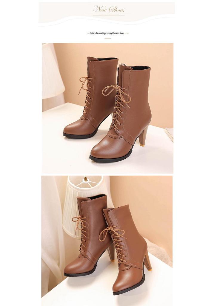 European & American Pointed Toe Lace-up Women's High Heel Ankle Boots, Autumn/Winter Plus Size, Sizes 34-45.