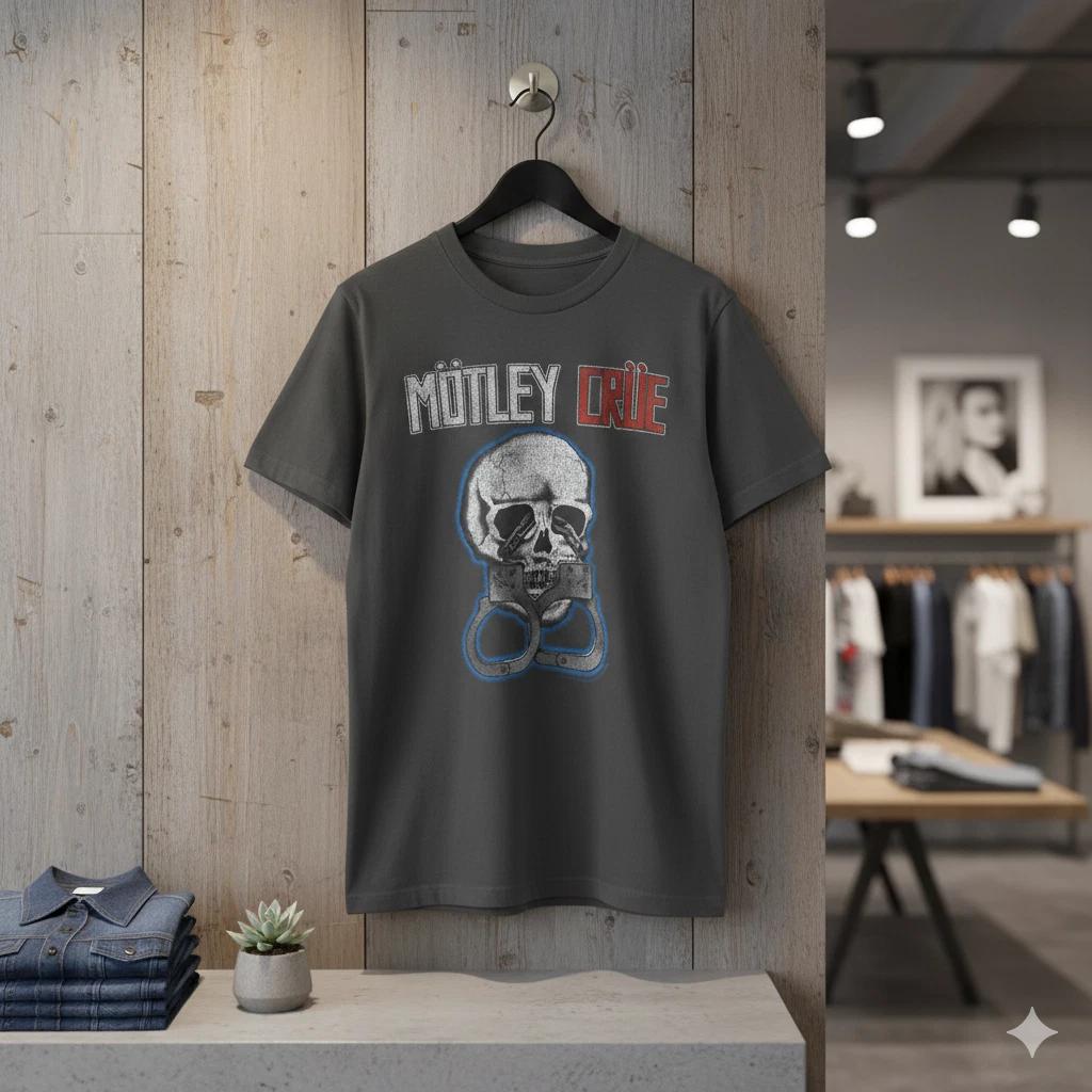 

Motley Crue Skull Handcuffs Graphic T-Shirt Black Heavy Metal Band Tee - T530 4XL