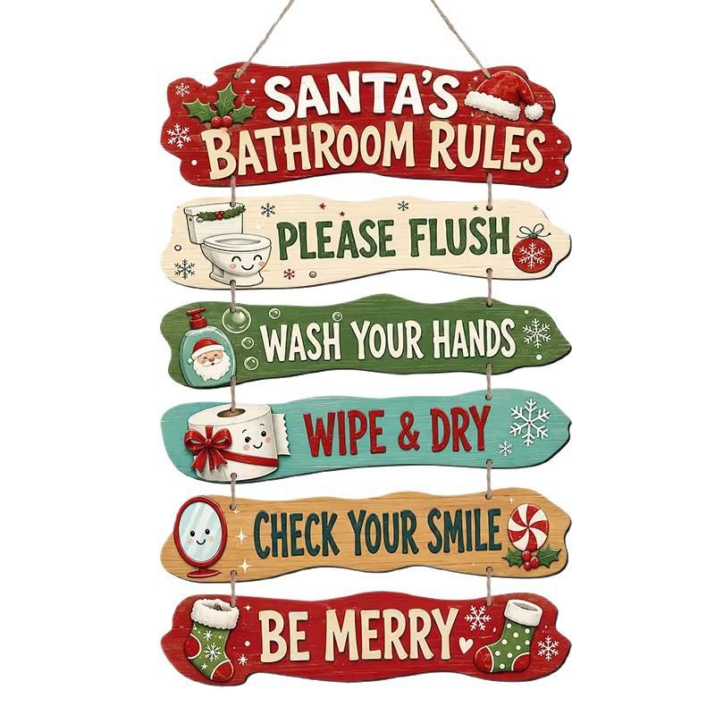 Wooden Christmas Hanging Sign Decorative Plaque Home Bathroom Party Festive Decoration