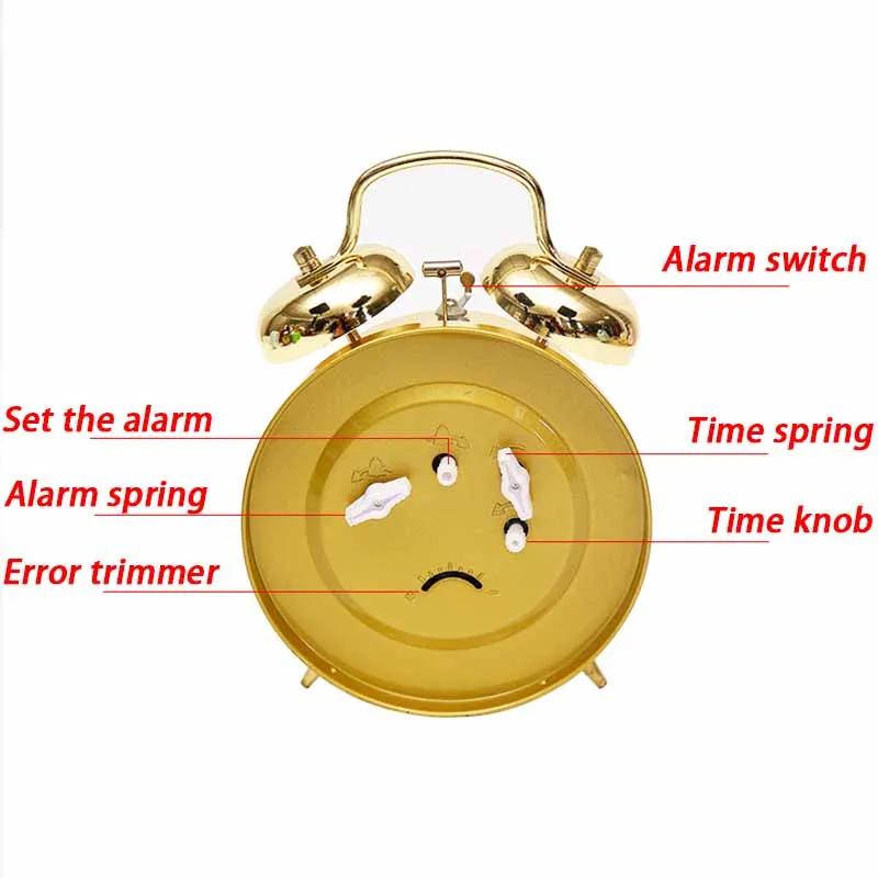 Metal Mechanical Alarm Clocks Creative Desk Bedside Table Desktop Clock Alarm Bedroom Decorations Accessories Battery Operate