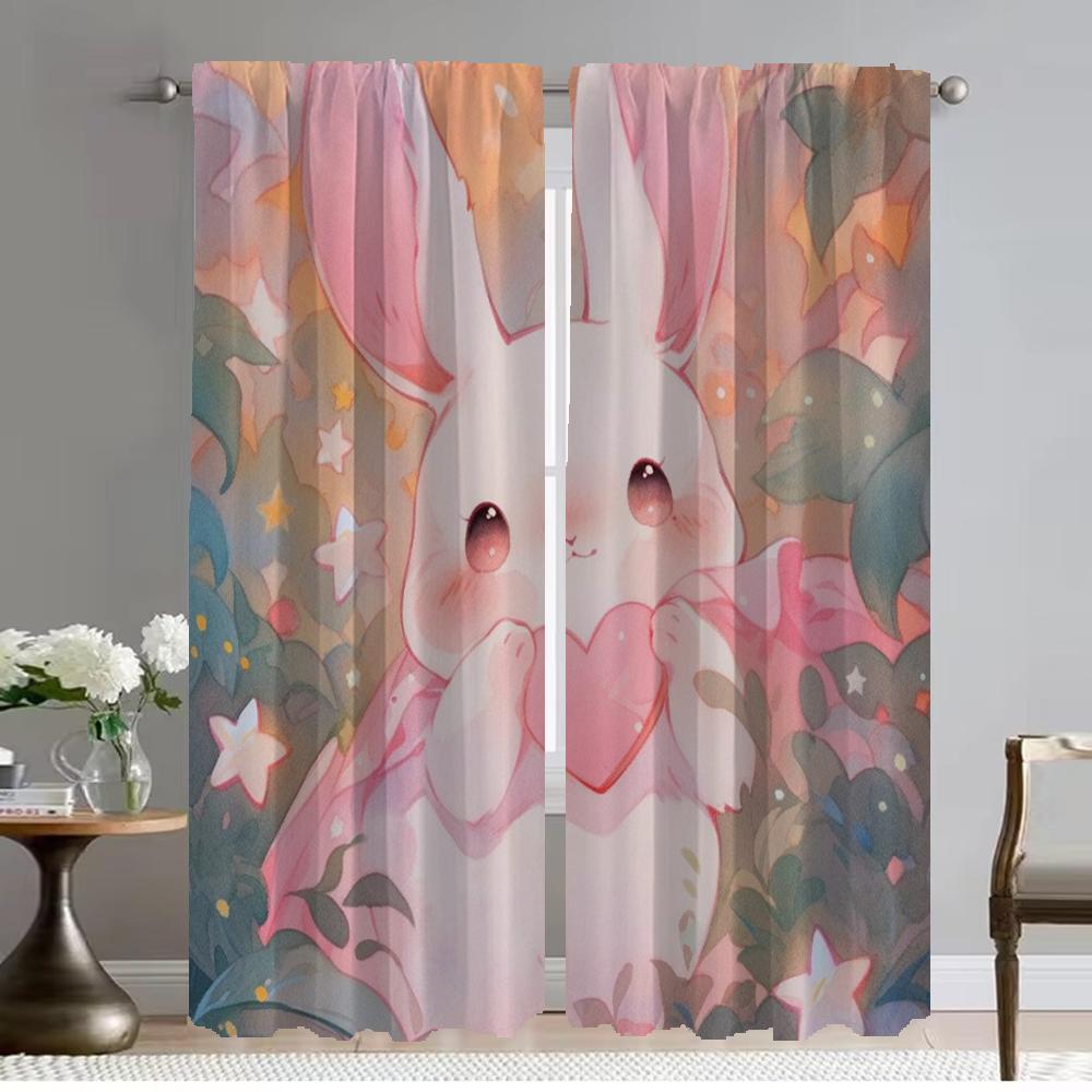 Kitchen Curtains for Living Room Curtain Animal Rabbit Deer Flower Home Interior Curtains 2 Pieces Partition Shades Blackout