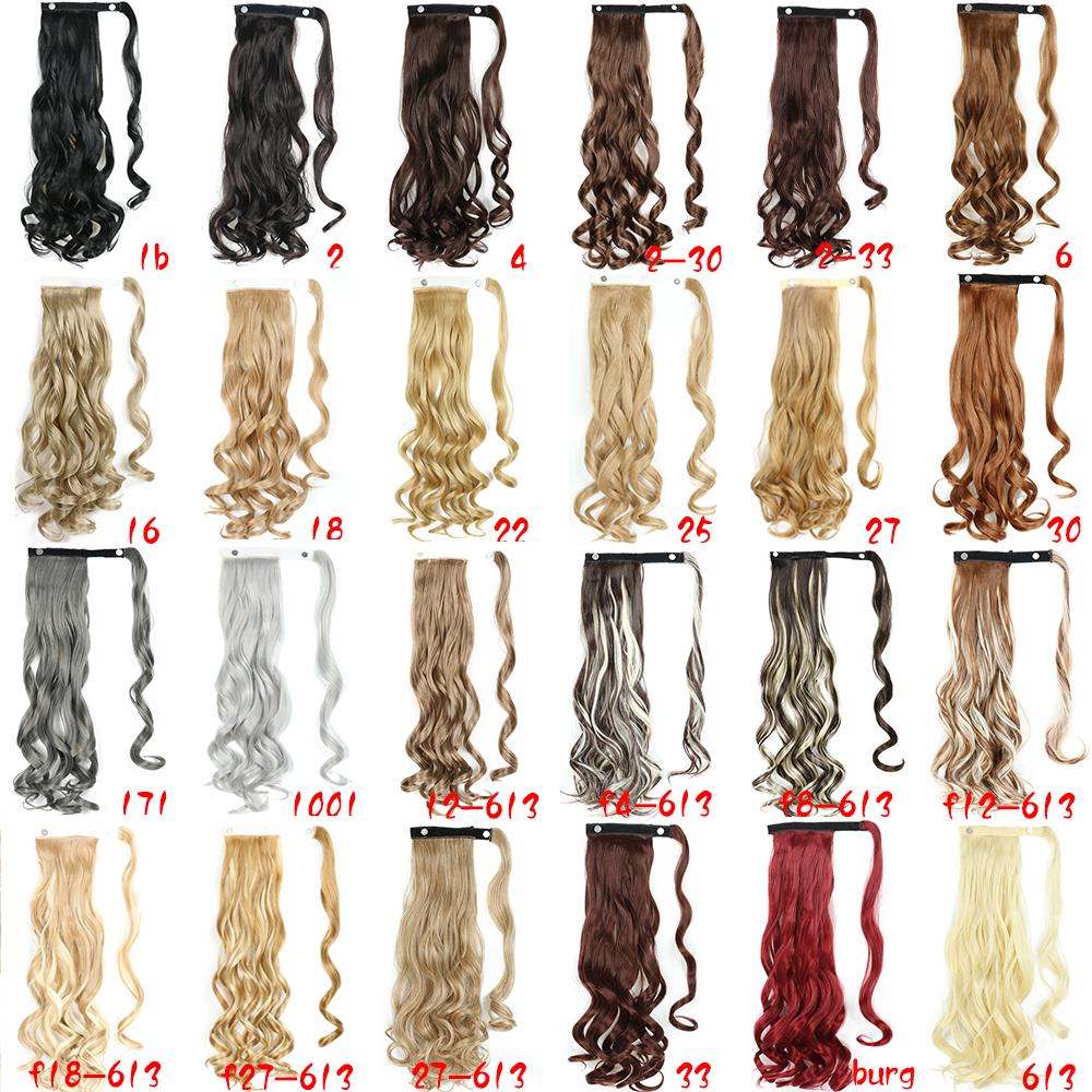 Synthetic 22 Inches Long Wavy Wrap Around Clips In Ponytail Hair Extension Blonde Black Natural Hair Piece KTB