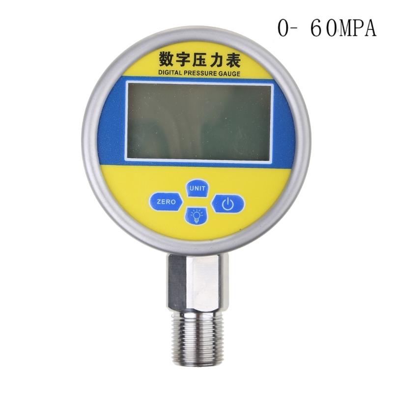 Digital Hydraulic Industrial Pressure Gauge Lower Mount Battery Powered Large LCD Dispaly Reset Function 5 Units Durable