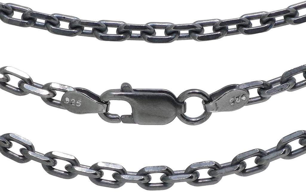 Gin no Silver 925 Dark Oxidized Azuki Long Long Chain Necklace for Men and Chain Black [Shinjuku Kura] 4-Sided Chain, Approx. 3.2mm Wide, 40-80cm