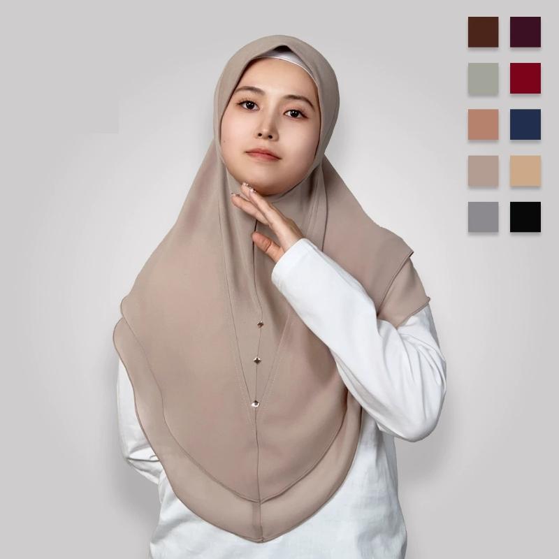 Fashion Double Layer Instant Hijab Full Cover Head Women Soft Chiffon Amira Scarf Islam Female Ramadan Headscarf Solid Turban