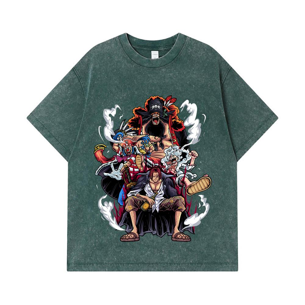 275 GSM Washed T-shirts 100% Cotton One Piece V4 Emperors Print Unisex Heavy Cotton T Shirt