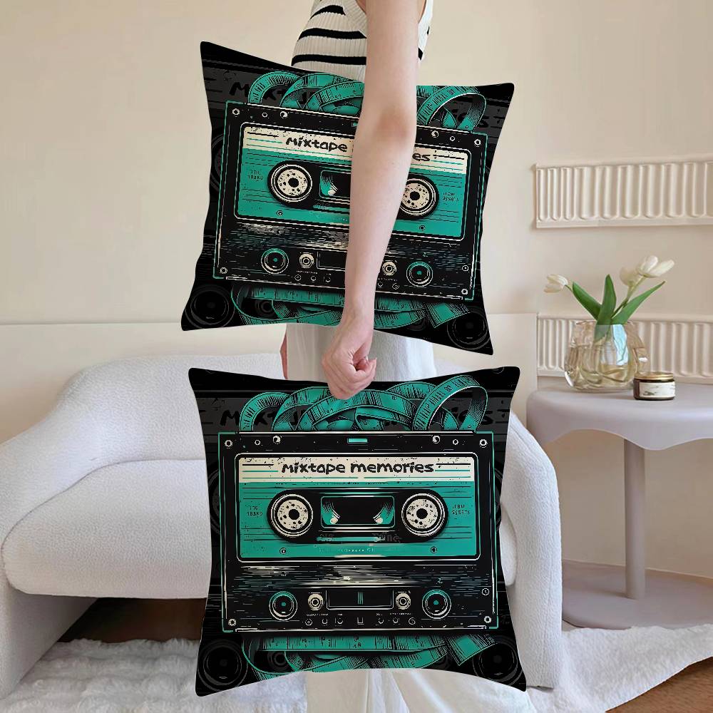 Kassettenband Kissenbezug Sofa und Wohnzimmer Dekorative Kissenbezüge Staubdicht und Milbendicht Unsichtbarer Reißverschluss