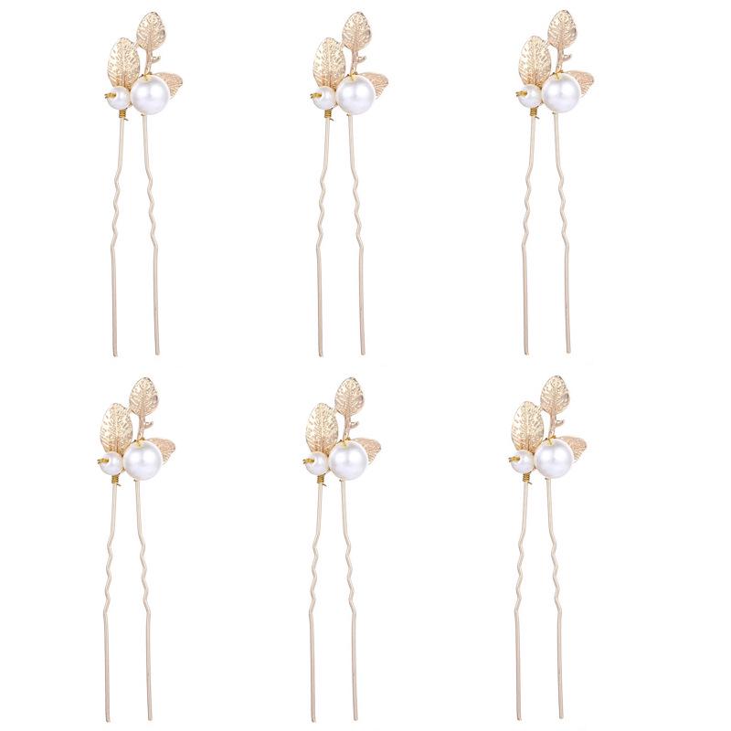 

Европейские и американские барочные заколки для волос с листьями из жемчуга - Золотые аксессуары для волос