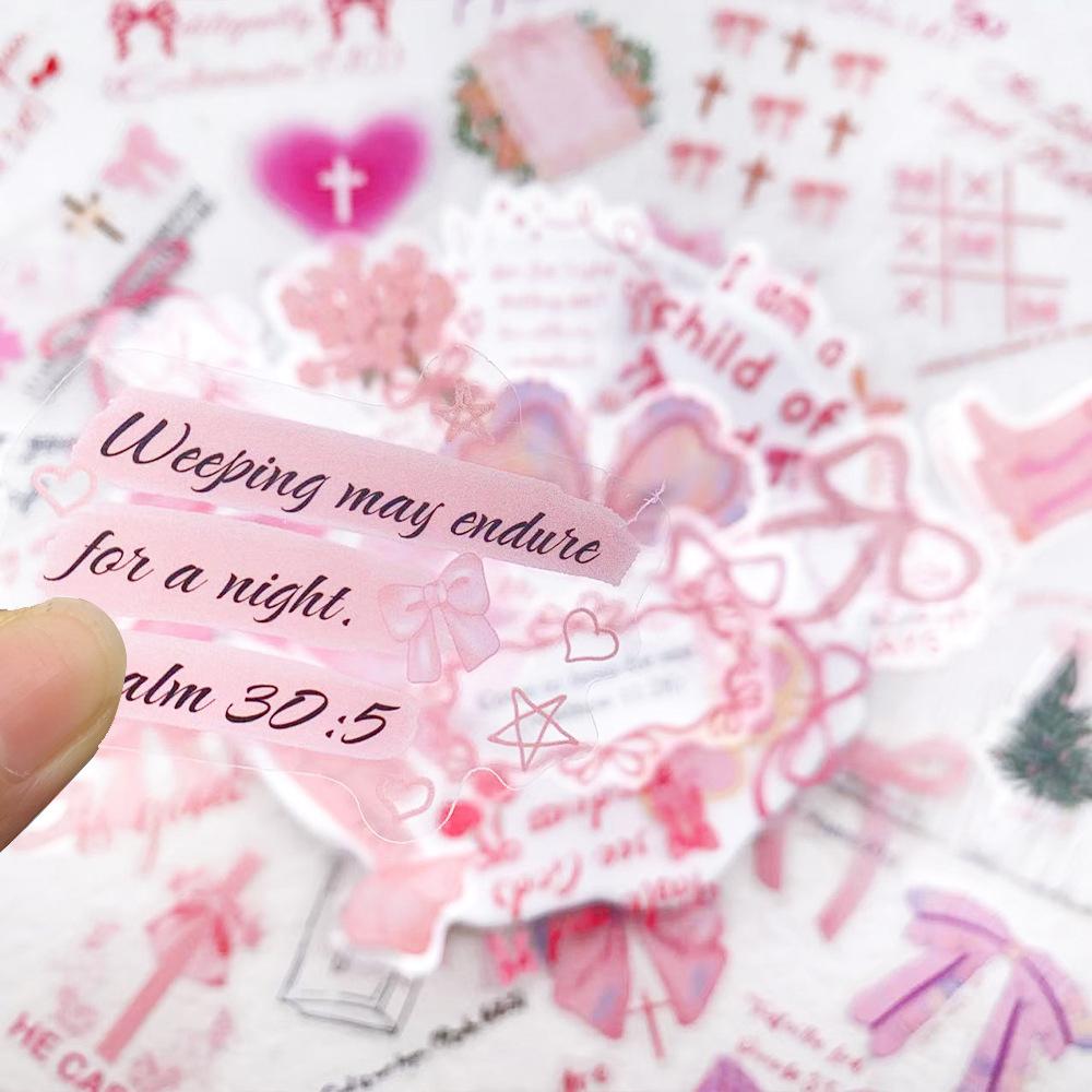 10/30/50pcs Pink Bible Inspirational Phrases Cartoon Stickers Aesthetic Bow DIY Phone Luggage Guitar Decoration Sticker for Gift