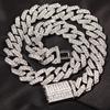 Austrian Rhinestone Quality Fashion Moon Iced Out 18mm Hip Hop Link Necklace Prong Cuban Link Chain Jewelry for Men with Clasp