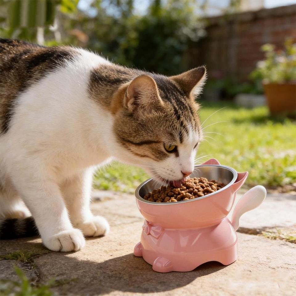 Detachable Stainless Steel Cat Bowl, Raised Tilted Feeder with Anti-Slip Base,High-quality Anti-Tip Food & Water Bowl for Cats