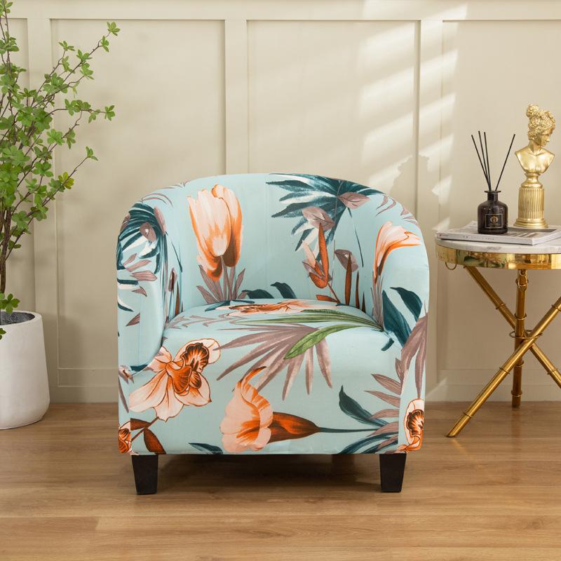 1pc Stretch Printed Club Armchair Cover Washable Tub Chair Slipcover Relax Single Chair Case for Coffee Bar Living Room Office