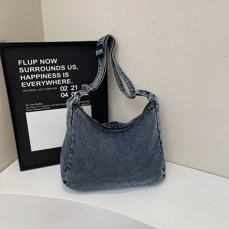 Denim Crossbody Bag Women's Bow Shoulder Bag Commuter Underarm Bag