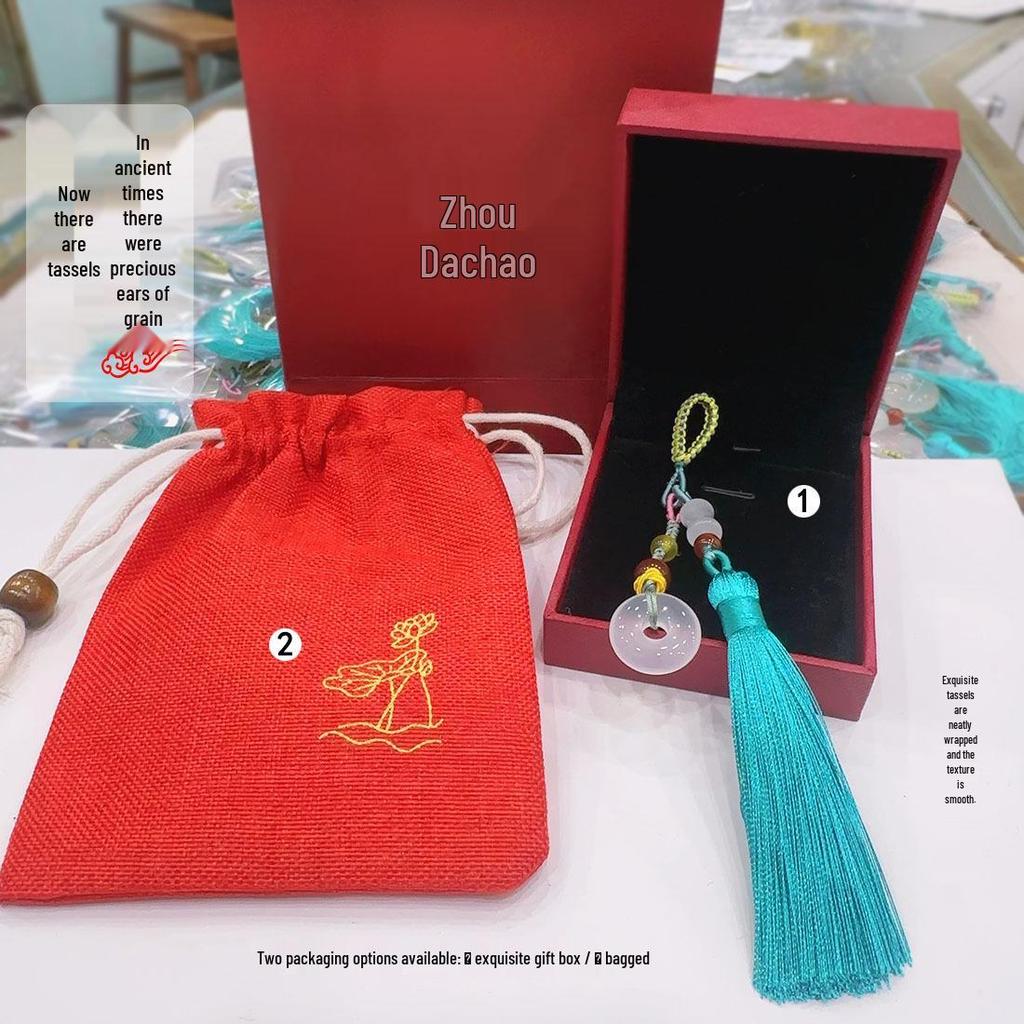 Colgante de Ágata con Borla de Vaina de Loto para Qipao y Accesorios
