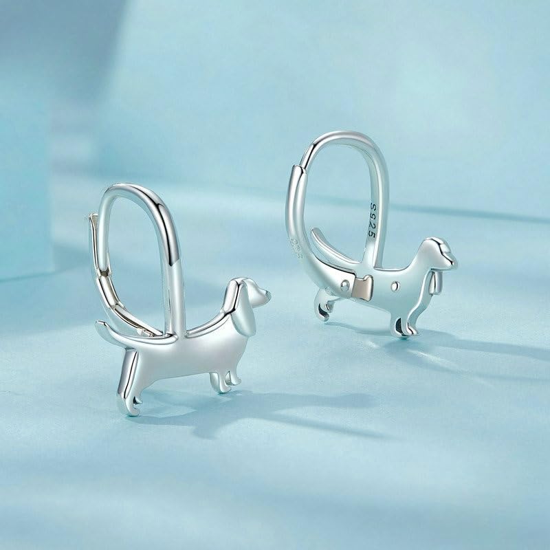 Rockyu Earrings and Rings for Silver Cat Animal Gift Women, Small, Set, 925, Casual, Cute, Earrings, Hoop, Motif, Birthday, Lover's Day, (Cat)