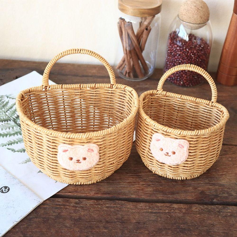 No Hole Imitation Rattan Basket Hand-woven Sundries Organizer Wall Hanging Storage Basket  Egg
