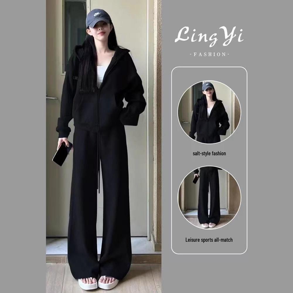Women's Korean-Style Velvet Sports Suit: Autumn/Winter Casual Loose Hoodie Jacket & Pants Set