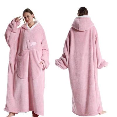 Winter Warm Fleece Hoodie Robe for Women Solid Color 140cm Oversized Blanket Sleeves Fleece Warm Hoodies Sweatshirts Giant TV Blanket Women Hoody Robe