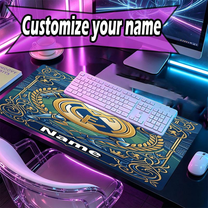 Custom Name Personalized Real Madrid CF Pattern Mousepad, Laptop PC Desk Mat, Decorative Desk Mat for Home Keyboard Pad Gift