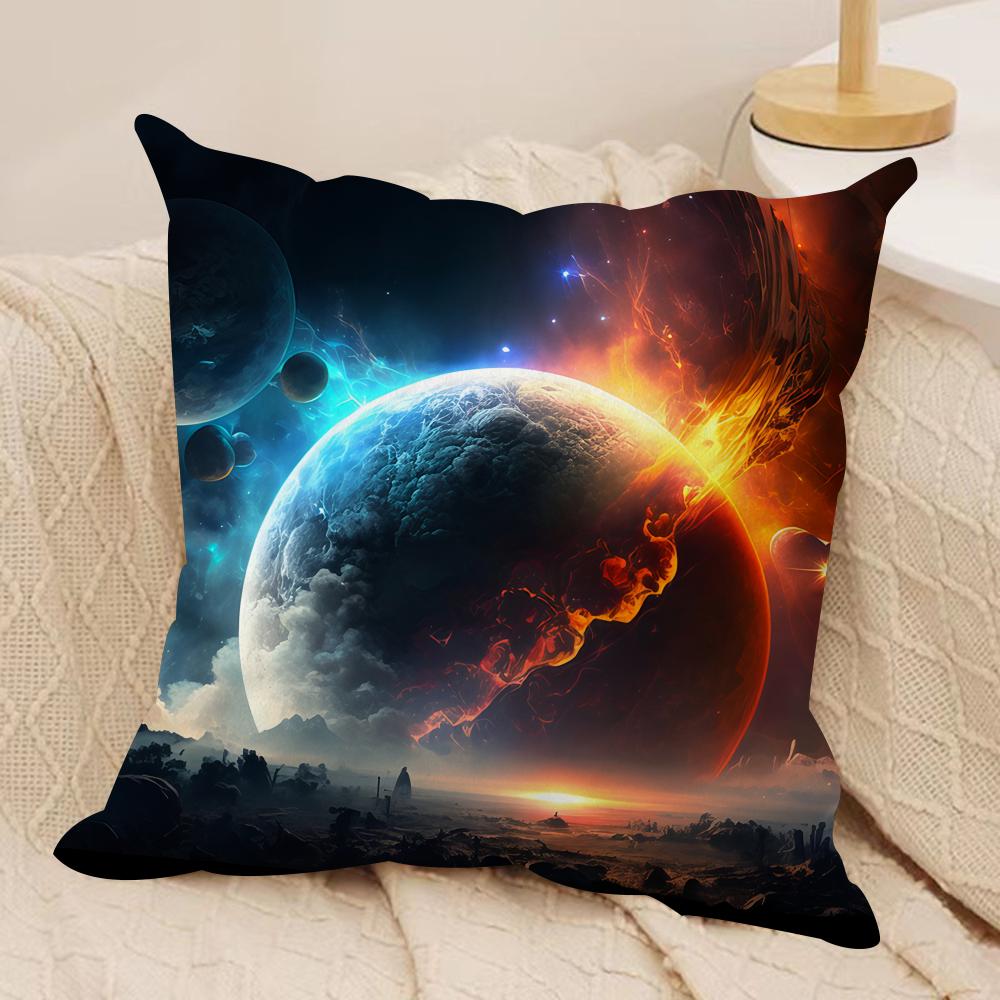 Planet Space Collection Cushion Cover Silky Short Plush Invisible Zipper Dustproof Sofa Pillow Case for Home Decor