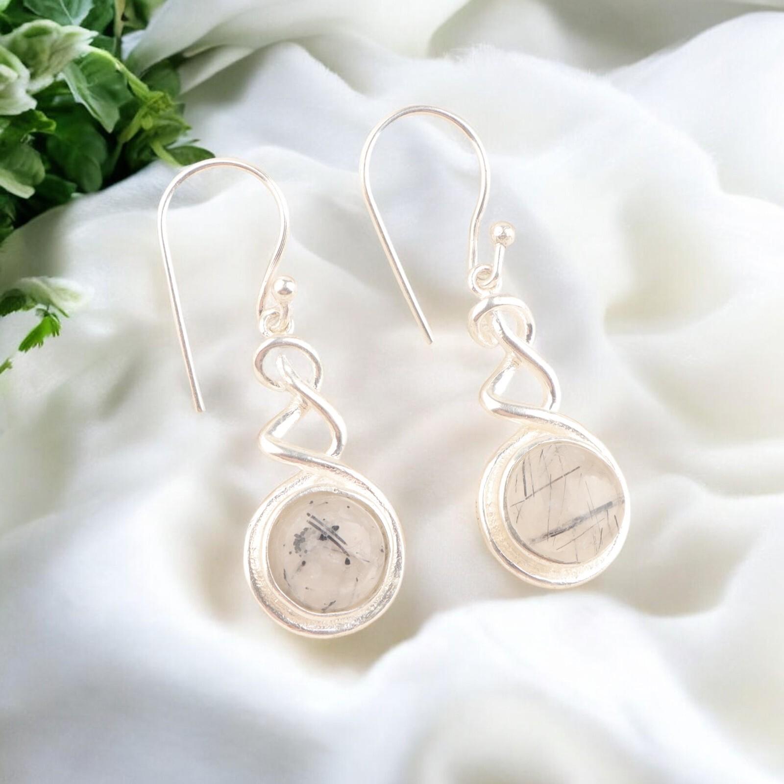 

Серьги из серебра 925 пробы ручной работы с натуральным черным рутиловым кварцем, подарок для нее CE-14-41