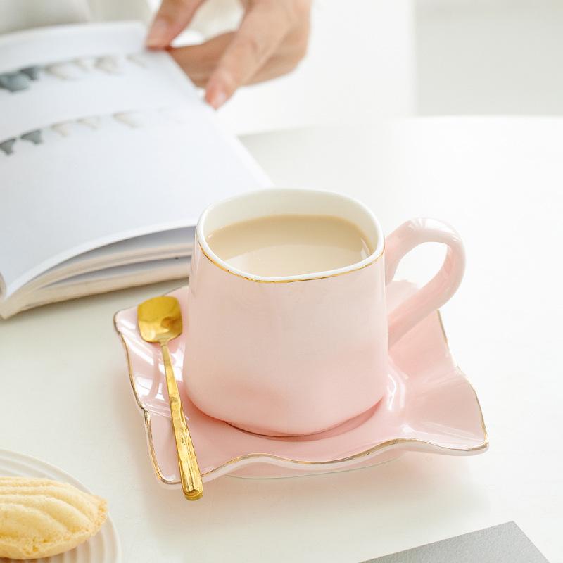 Creative Ceramic Coffee Cup Saucer Macaron Small Fresh Water Cup Ins Style Girls Office Home Ceramic Cup Saucer