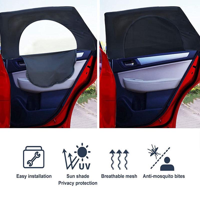 2pc Car Shade Curtain Door Window Mesh Curtain Double Shade Heat Insulation Zipper