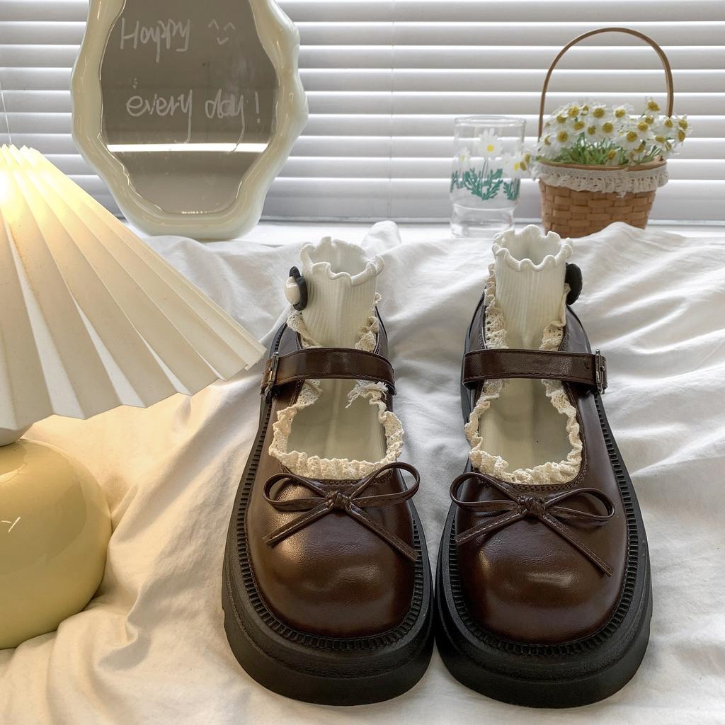 [Uncle Shoes] Lace Skirt with Retro Lolita Mary Jane Small Leather Shoes Women's Jk Summer New 2025 Japanese