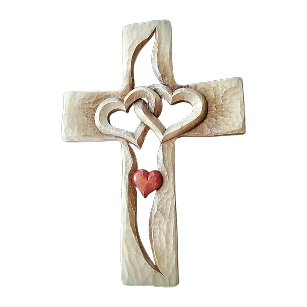 Holzschnitzerei Kreuzfigur Verschlungene Herzen Wandtischkreuz Heimdekorationen Stehendes Kruzifix Kirche Religiöses Geschenk