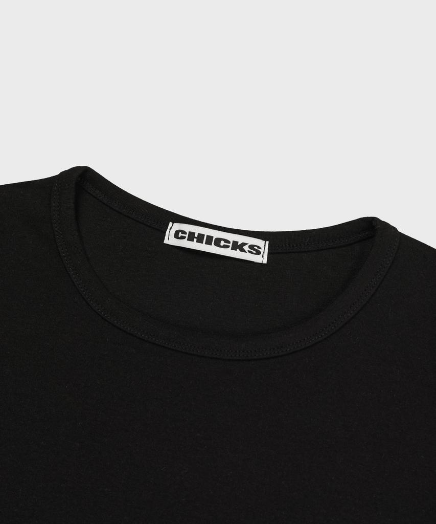 CHICKS Check Pattern Typo Crop Slim Fit Short Sleeve T-Shirt Black