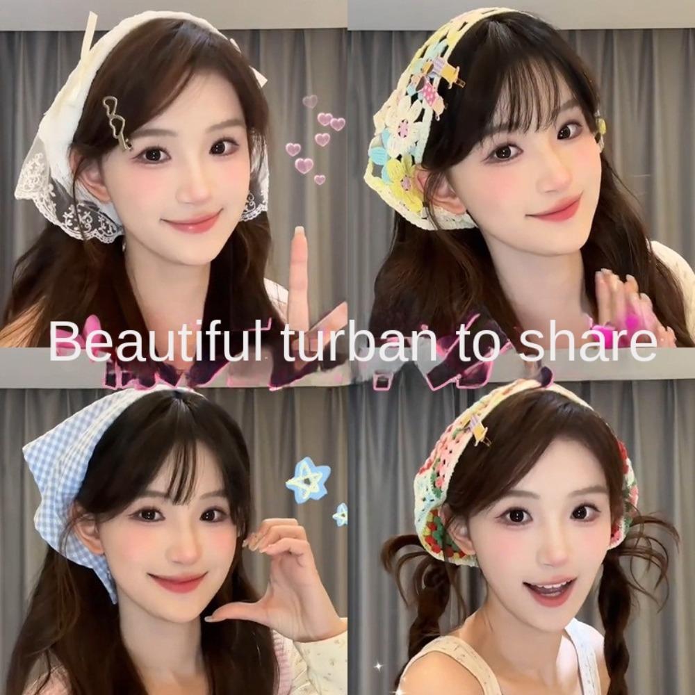 

Polyester Cotton Hair Bands Pastoral Style Decoration Ties High Quality Triangle Headscarf Gift світло-синій колір