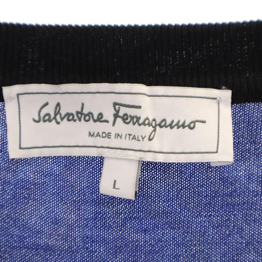 Salvatore Ferragamo made in Italy Border Pattern Long sleeve knit L blue Men's Used